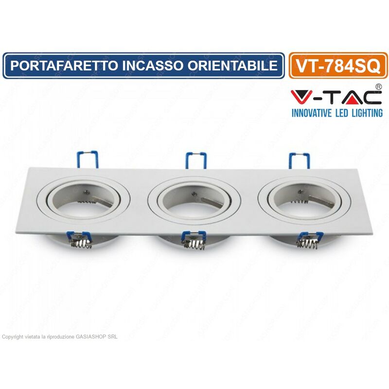 foto del prodotto v tac vt 784sq portafaretto orientabile da incasso per 3 lampadine gu10 e gu5.3 sku 3609