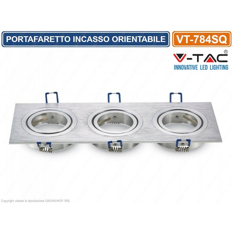foto del prodotto v tac vt 784sq portafaretto orientabile da incasso per 3 lampadine gu10 e gu5.3 sku 3610