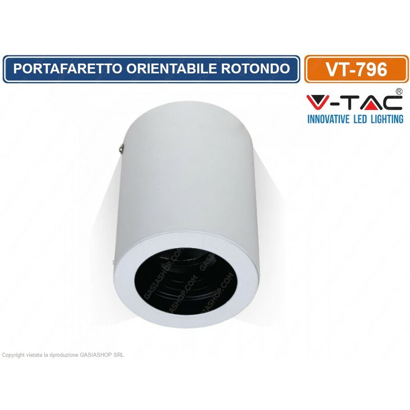 foto del prodotto v tac vt 796 portafaretto orientabile rotondo bianco da soffitto per lampadine gu10 e gu5.3 sku 3627