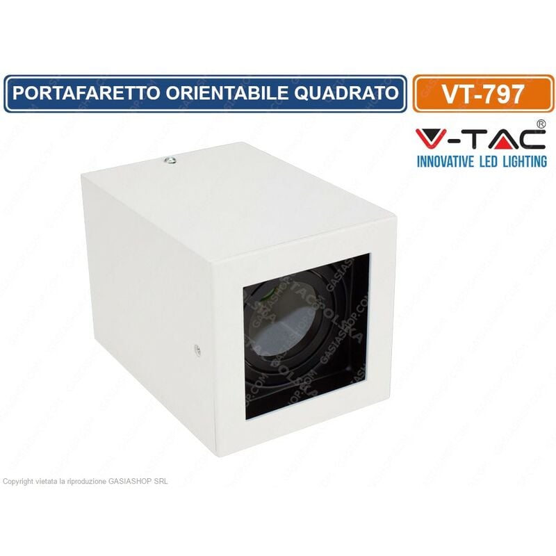 foto del prodotto v tac vt 797 portafaretto orientabile quadrato bianco da soffitto per lampadine gu10 e gu5.3 sku 3630
