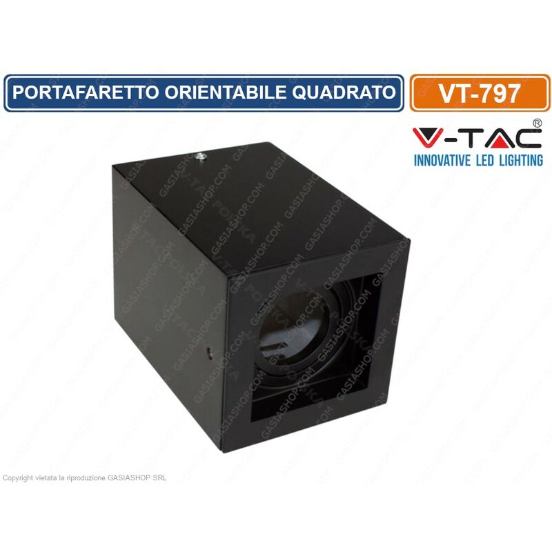 foto del prodotto v tac vt 797 portafaretto orientabile quadrato nero da soffitto per lampadine gu10 e gu5.3 sku 3631