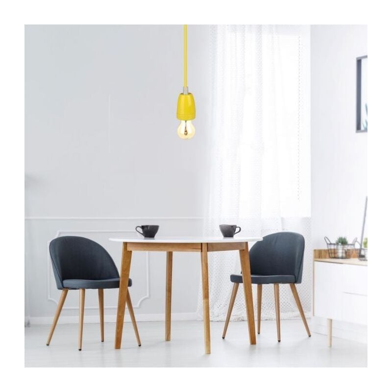 foto del prodotto v tac vt 7998 lampadario pendente 1mt e27 in porcellana 47mm cavo in corda colore giallo ip20 sku 3809