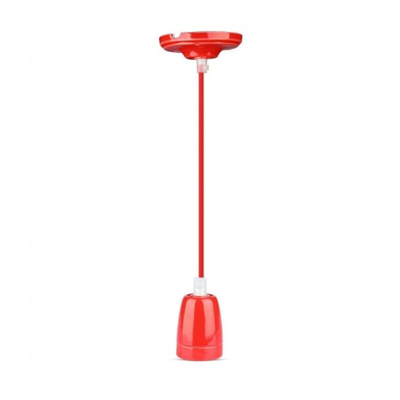 foto del prodotto v tac vt 7998 lampadario pendente 1mt e27 in porcellana 47mm cavo in corda colore rosso ip20 sku 3807