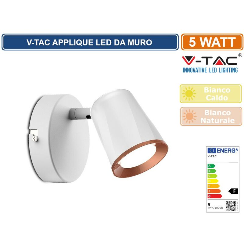 foto del prodotto v tac vt 806 lampada da muro wall light led 6w colore bianco sku 218250 218252 colore luce bianco naturale