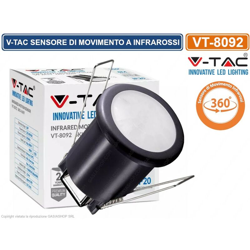 foto del prodotto v-tac - vt-8092 sensore di movimento a infrarossi pir per lampadine led da incasso colore nero - sku 6609