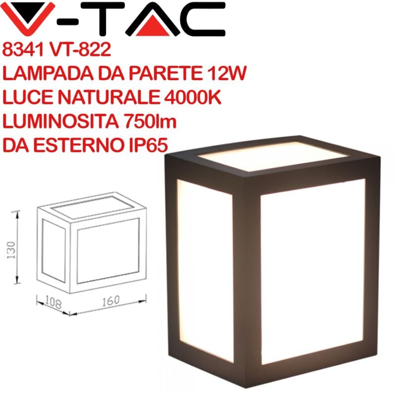 foto del prodotto v tac vt 822 8341 lampada led da muro a lanterna 12w colore nero 4000k ip65