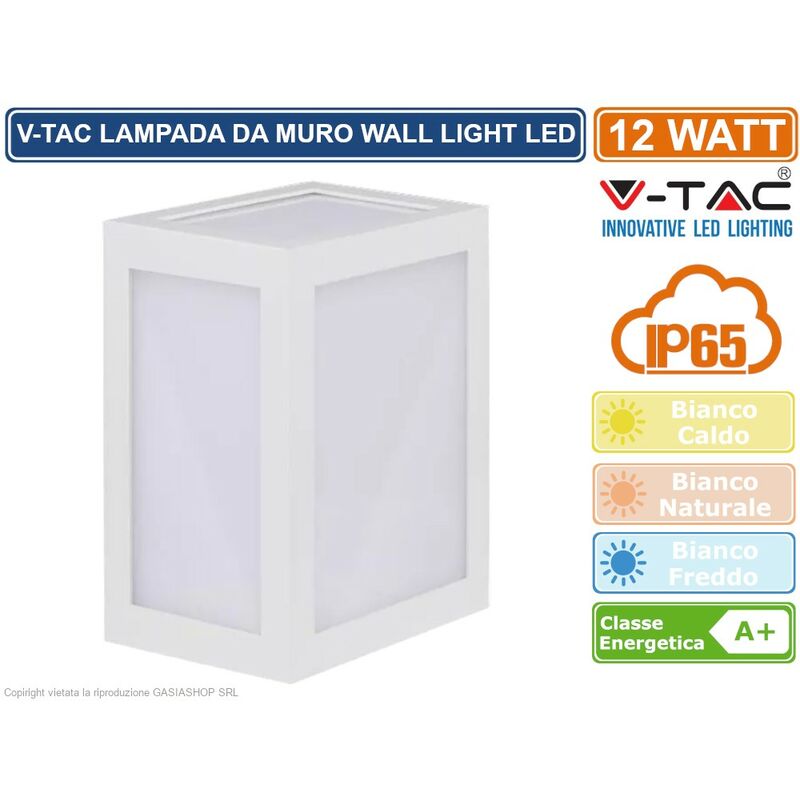foto del prodotto v tac vt 822 lampada led da muro 12w wall light colore bianco sku 8334 8335 8336 colore luce bianco naturale