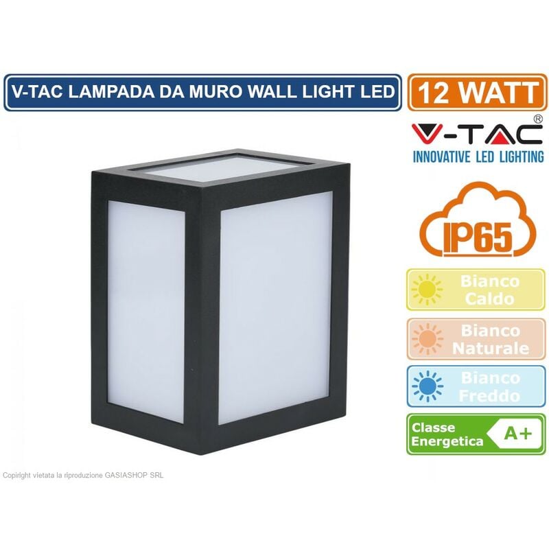 foto del prodotto v tac vt 822 lampada led da muro 12w wall light colore nero sku 8340 8341 8342 colore luce bianco caldo