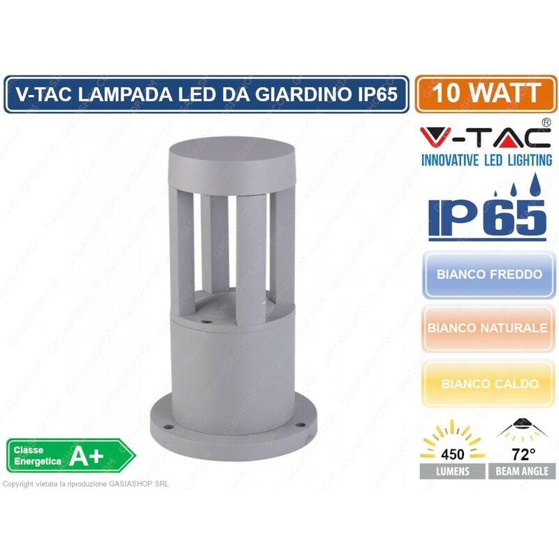 foto del prodotto v tac vt 830 lampada led da giardino con fissaggio a terra 10w colore grigio ip65 sku 8319 8320 8321 da esterno ip65 colore luce bianco