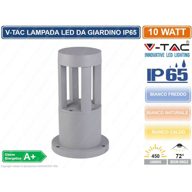 foto del prodotto v tac vt 830 lampada led da giardino con fissaggio a terra 10w colore grigio ip65 sku 8319 8320 8321 da esterno ip65 colore luce bianco