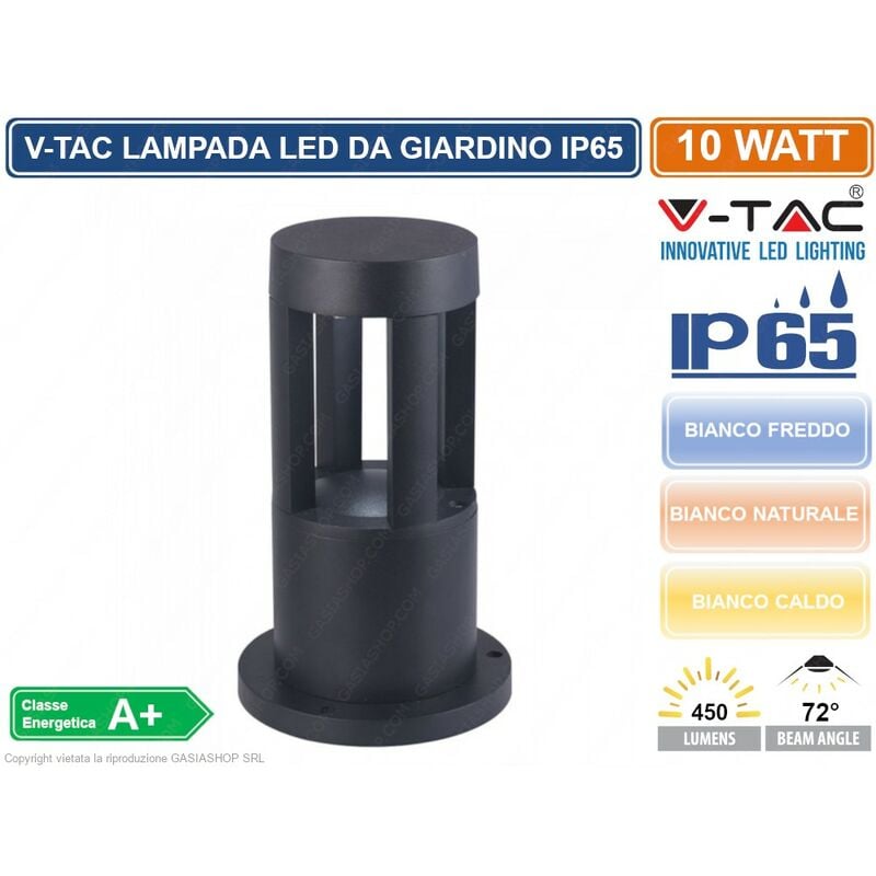 foto del prodotto v tac vt 830 lampada led da giardino con fissaggio a terra 10w colore nero ip65 sku 8322 8323 8324 da esterno ip65 colore luce bianco