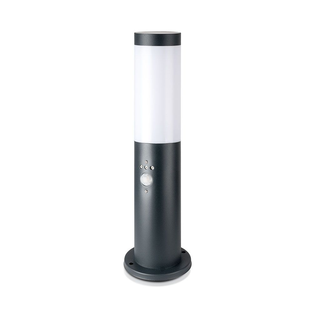 foto del prodotto v tac vt 838 piantana led da giardino 45cm con portalampada e27 max 60w in acciaio inossidabile ip44 con sensore di movimento colore griggio sku 8965