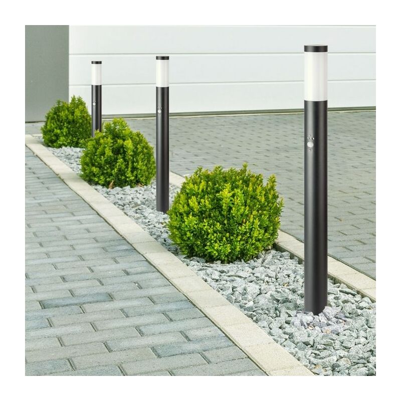 foto del prodotto v tac vt 838 portalampada e27 piantana led da giardino 110cm con sensore pir fissaggio a terra 110cm in acciaio inox colore nero ip44 sku 8983