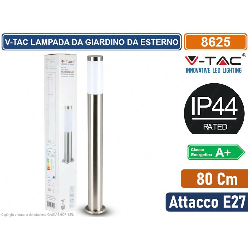 foto del prodotto v tac vt 838 portalampada rotondo da giardino per lampadine e27 con fissaggio a terra ip44 sku 8625