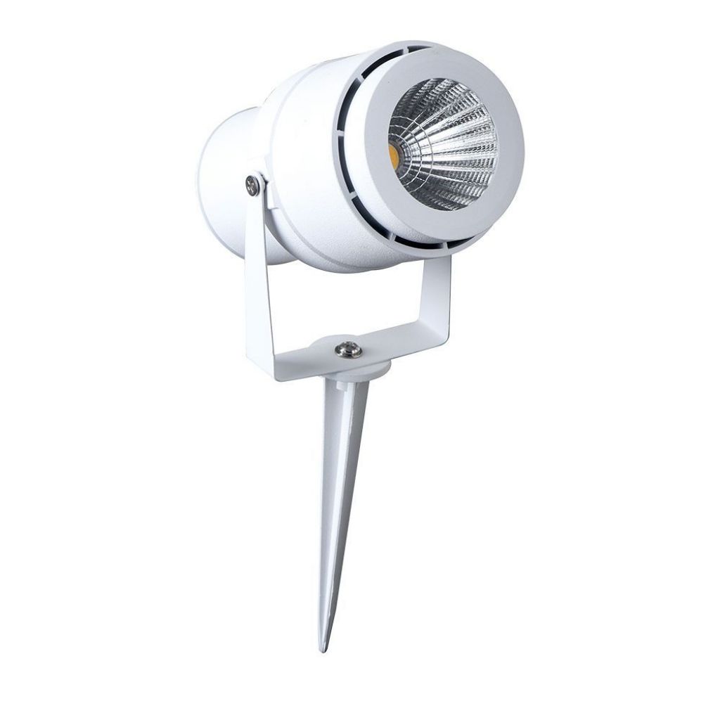 foto del prodotto v tac vt 857 w n picchetto giardino faretto led cob 12w 920lm 20 orientabile corpo bianco ip65 luce bianco caldo 3000k sku 217547