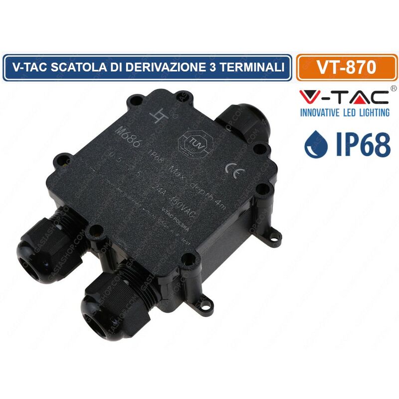 foto del prodotto v tac vt 870 scatola di derivazione impermeabile con 3 terminali ip68 sku 5980