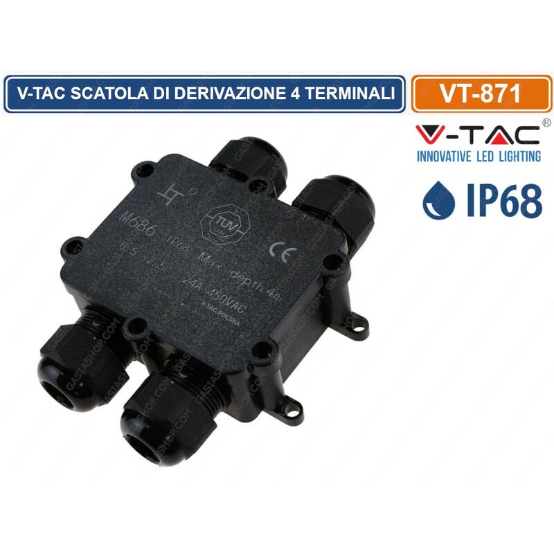 foto del prodotto v tac vt 871 scatola di derivazione impermeabile con 4 terminali ip68 sku 5982