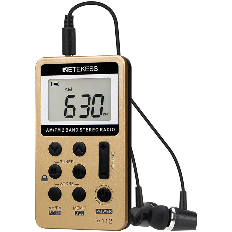 foto del prodotto v112 mini radio fm tascabile, radio portatile, fm am, walkman ricaricabile, sveglia, jack per cuffie, esterno, adatto per corsa, sport,