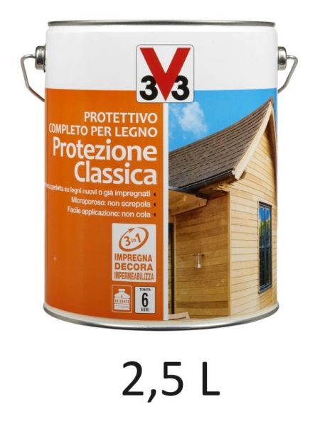 foto del prodotto v33 impregnante 113143 mogano 2,5 litri protettivo completo per legno protezione classica