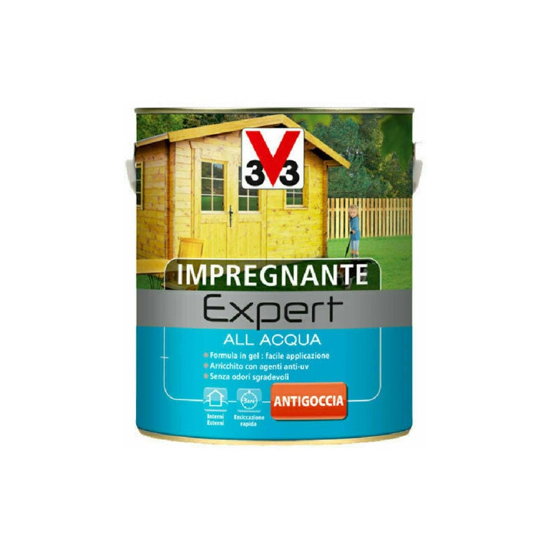 foto del prodotto v33 impregnante per legno expert ad acqua in gel interno esterno mobili persiane formato 2,5 lt colore castagno scuro