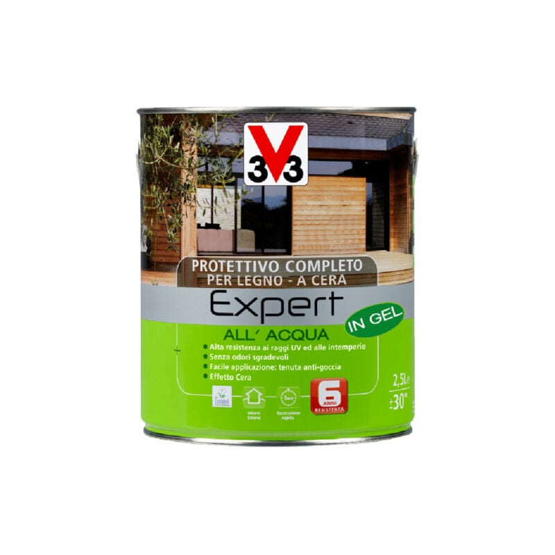 foto del prodotto v33 protettivo completo expert vernice ad acqua per legno finestre persiane cera colore castagno chiaro formato 0,75 lt