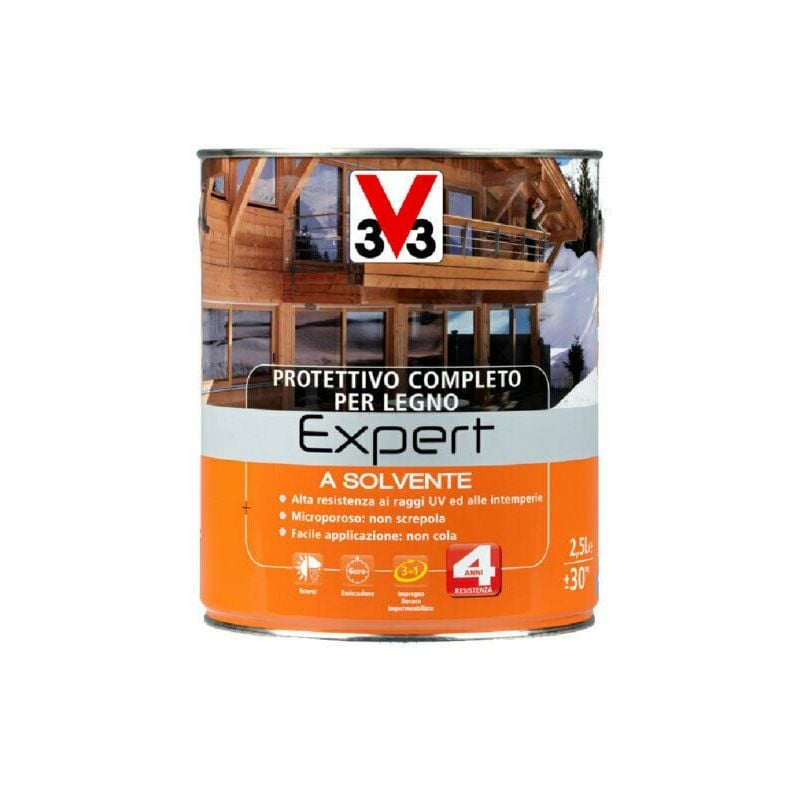 foto del prodotto v33 protettivo completo expert vernice solvente per legno finestre infissi travi colore castagno scuro formato 2,5 lt