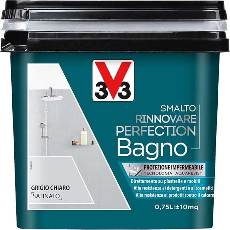 foto del prodotto v33 smalto rinnovare perfection bagno muri piastrelle mobili reistente acqua colore grigio chiaro satinato