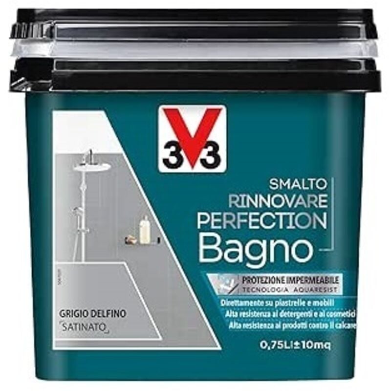 foto del prodotto v33 smalto rinnovare perfection bagno muri piastrelle mobili reistente acqua colore grigio delfino satinato