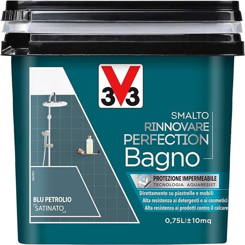 foto del prodotto v33 smalto rinnovare perfection bagno750ml blu petrolio satinato