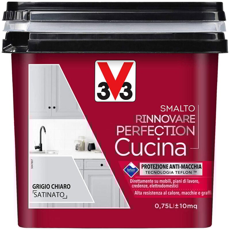 foto del prodotto v33 - smalto rinnovare perfection cucina muri piastrelle mobili metallo satinato - colore grigio chiaro satinato