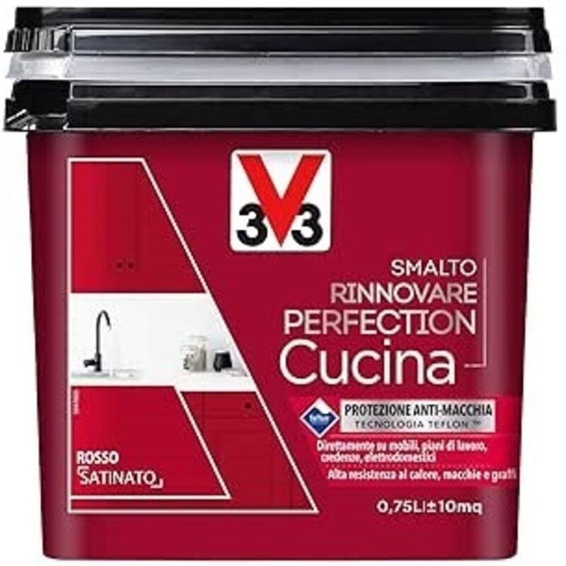 foto del prodotto v33 smalto rinnovare perfection cucina muri piastrelle mobili metallo satinato colore rosso satinato