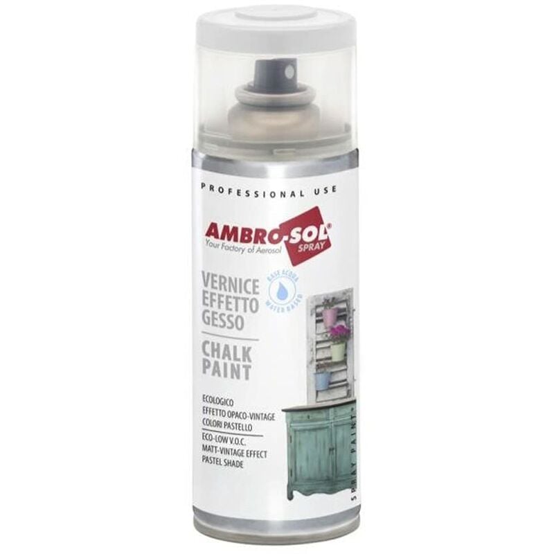 foto del prodotto v404cp smalto vernice effetto gesso, a base di acqua con effetto ultra opaco, per uso interno e esterno, bomboletta spray in banda stagnata