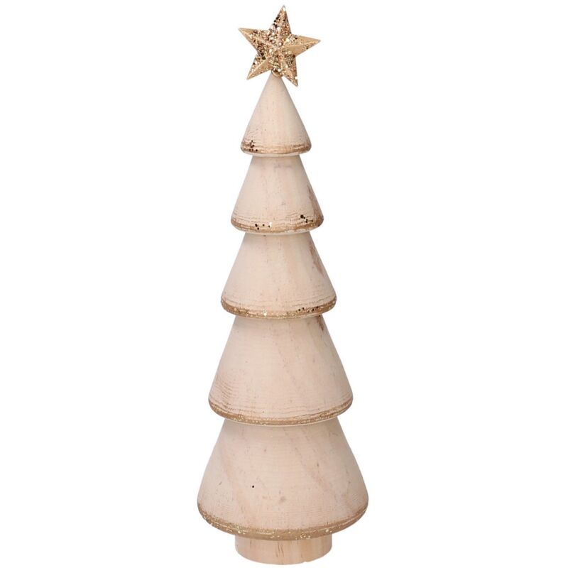 foto del prodotto vacchetti albero natale da tavolo decorazione appoggio legno bianco oro