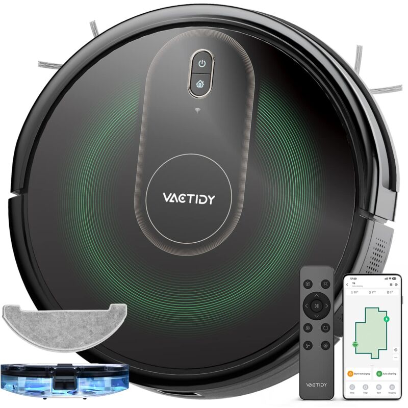 foto del prodotto vactidy robot aspirapolvere lavapavimenti,nimble t8 aspirazione potenza,controllo siri app alexa, serbatoio acqua elettrico 2 in 1 per pulizia