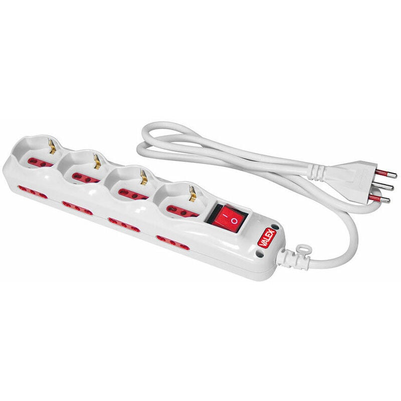 foto del prodotto valex multipresa 12 ciabatta presa schuko 4 posti 8 bipasso interruttore bianc