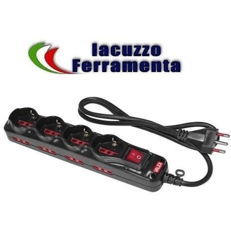 foto del prodotto valex multipresa 12 ciabatta presa schuko 4 posti 8 bipasso interruttore nera