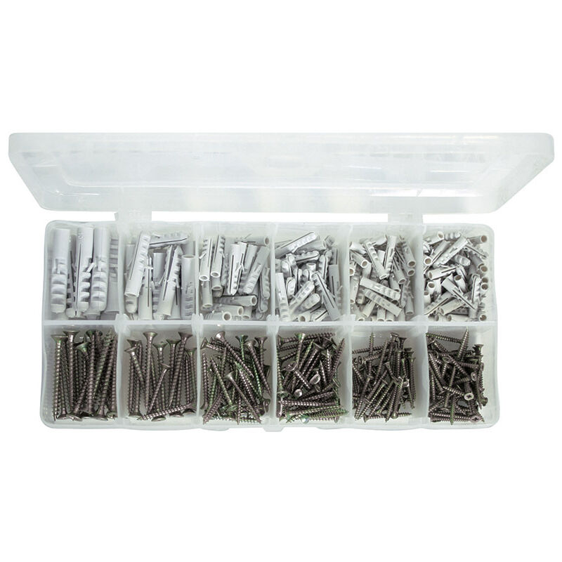 foto del prodotto valex viti e tasselli 360 pezzi 1950126 tasselli 5 6 8 10 mm viti 3x30 4x35 4x40 5x50 mm