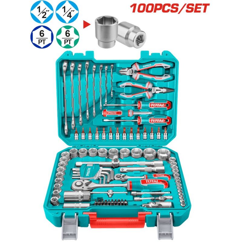 foto del prodotto valigetta attrezzi 100 pezzi con chiavi a bussola esagonali e pinze