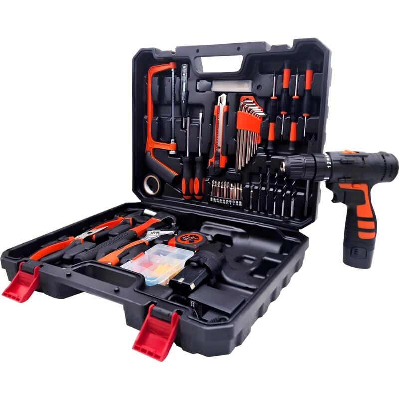 foto del prodotto valigetta porta attrezzi con trapano professionale, 2 batterie, chiavi esagonali, avvitatore reversibile, accessori di alta qualit , kit completo per