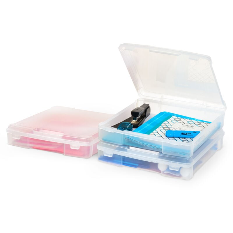 foto del prodotto valigetta portatile in plastica, scatola per fai da te, set di 3 porta documenti, modello sbc 350e, trasparente iris ohyama