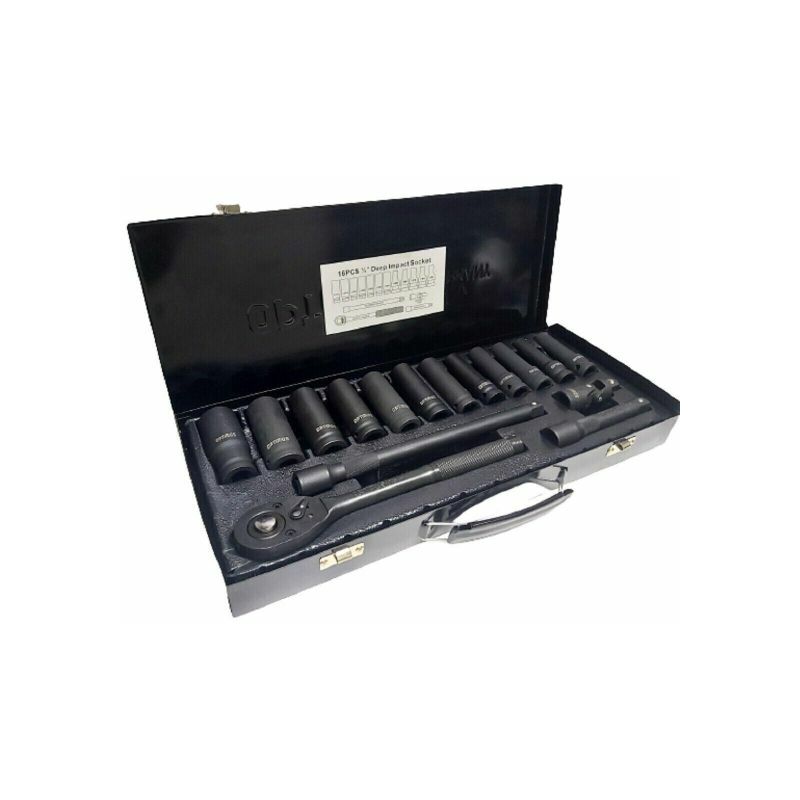 foto del prodotto valigia set chiavi a bussola 16 pezzi con prolunghe cricchetto reversibile 1 2 
