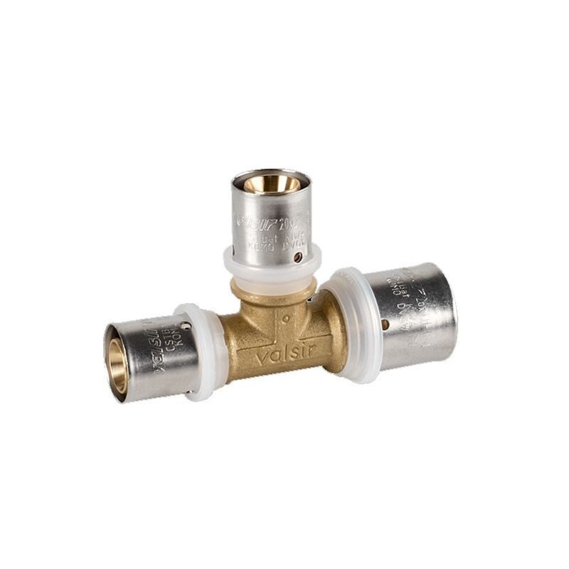foto del prodotto valsir raccordo a tee intermedio ridotto 20 2,25 x 16 2 x 20 2,25 pexal brass raccordo a pressare vs0175820