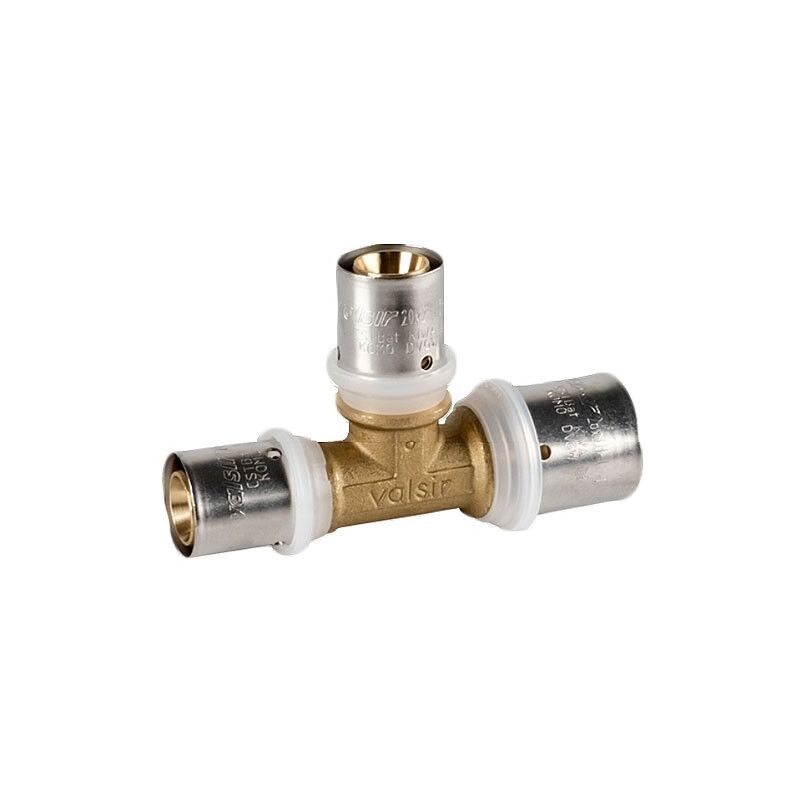 foto del prodotto valsir raccordo a tee intermedio ridotto 20x2,5 x 16x2,25 x 16x2,25 pexal brass raccordo a pressare vs0170817