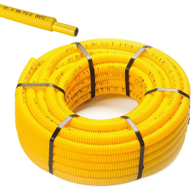 foto del prodotto valsir tubo multistrato pe xb 20x2 pexal gas rivestito con guaina corrugata gialla prezzo al metro minimo acquistabile 50 metri vs0125114