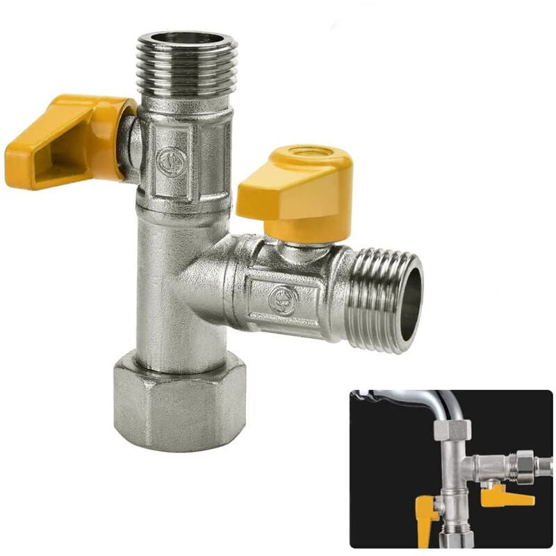 foto del prodotto valvola a 3 vie, raccordo a t, rubinetto per wc a 3 vie, soffione doccia g 1 2