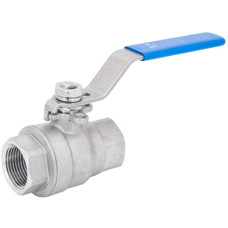foto del prodotto valvola a sfera a passaggio pieno in acciaio inox con filettatura interna ad entrambe le estremità, set con maniglia a leva