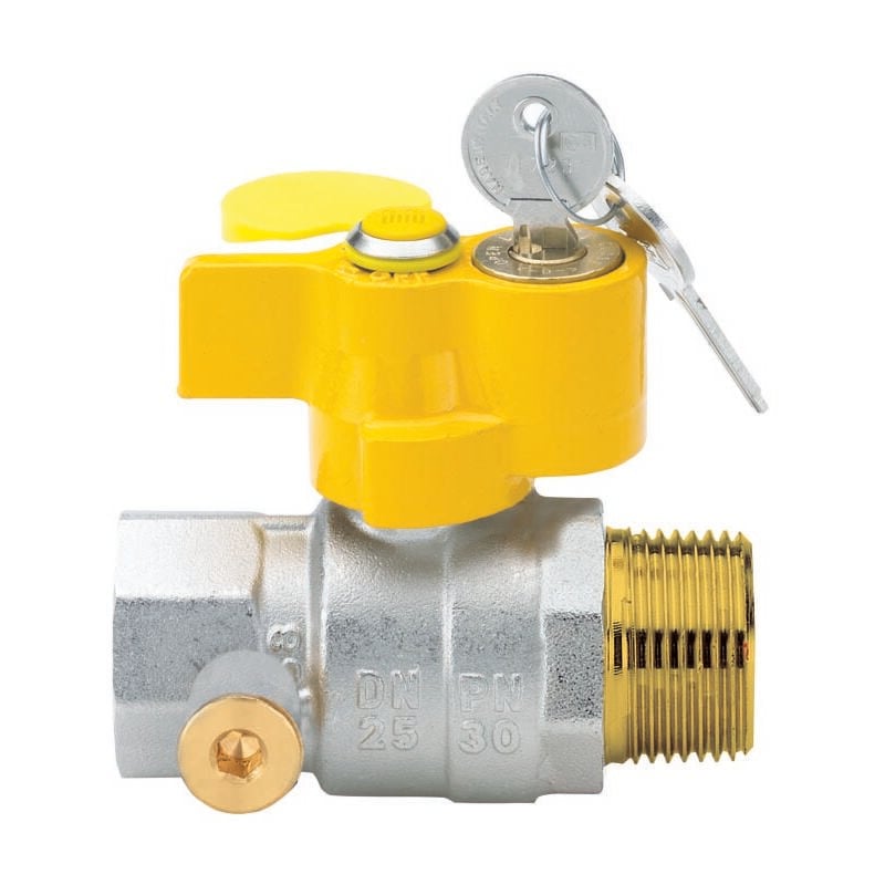 foto del prodotto valvola a sfera a passaggio totale per gas rubinetto sfera 1 mf c presa pressione serratura con chiave