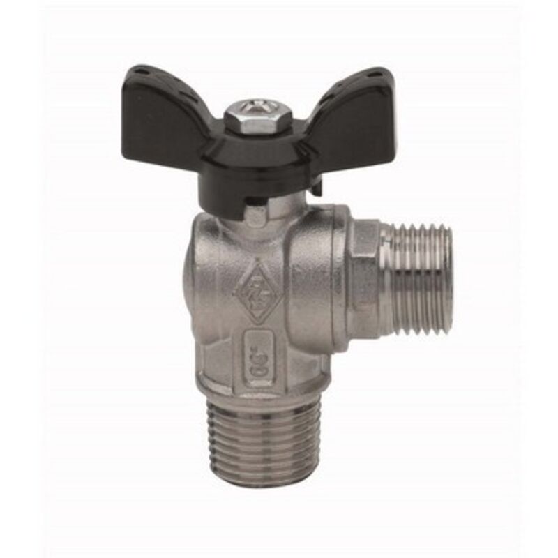 foto del prodotto valvola a sfera a squadra fil. m att. m per tubo flessibile uni 9891 1/2"" x 1/2"" dn 15 pn 30