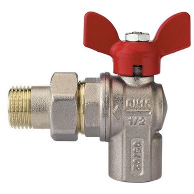 foto del prodotto valvola a sfera a squadra per collettori con farfalla alluminio rossa 1 2 dn 15