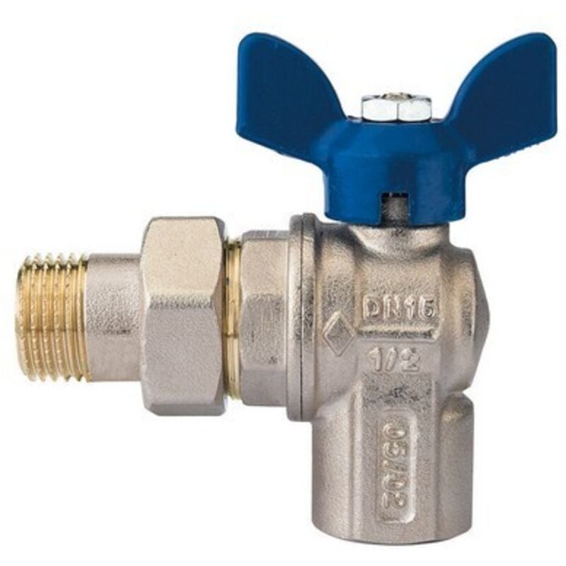foto del prodotto valvola a sfera a squadra per collettori con farfalla in alluminio blu 1 2 dn 15 pn 30